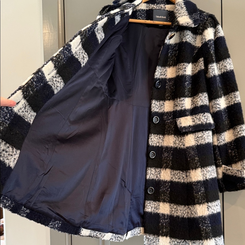 Modcloth Black Navy and White Plaid Coat - Picture 7 of 9